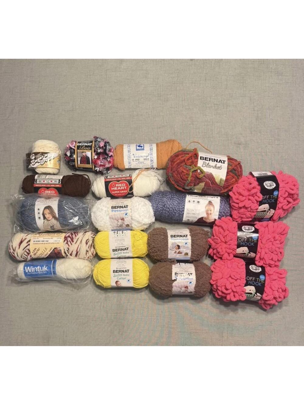 Lot/Mix 18 New Skeins of Yarn - Different Colors & Sizes
